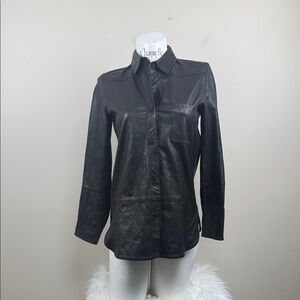 Vince Black lamb Leather Button-Up Shirt small euc